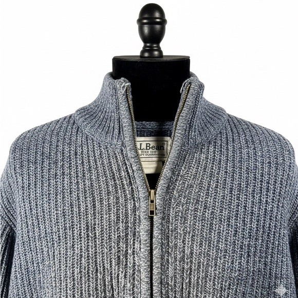 L.L. Bean Men’s Full-Zip Cotton Shaker Stitch Sweater - Blue - L-Tall - Picture 3 of 6